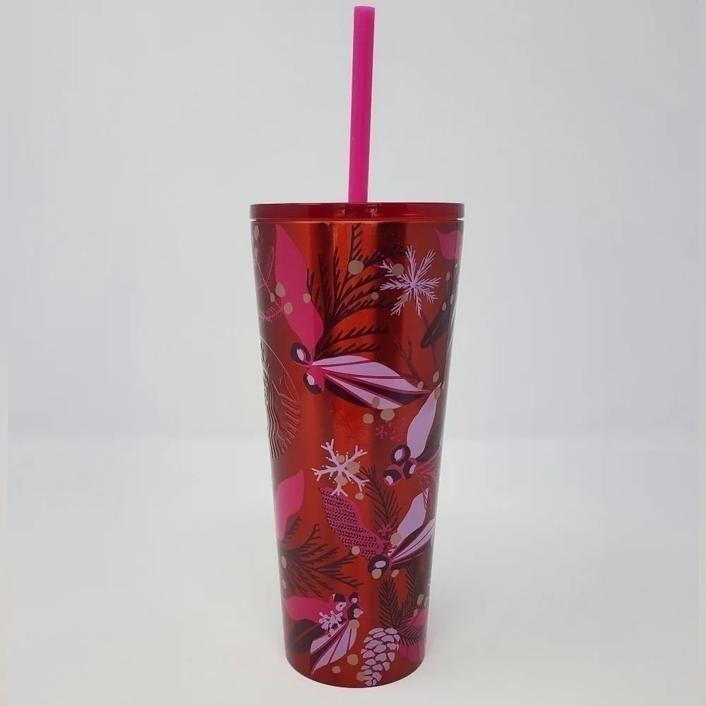 STARBUCKS NEW STAINLESS TUMBLER HOLIDAY 2021 RED & PINK COFFEE CUP BEVERAGE